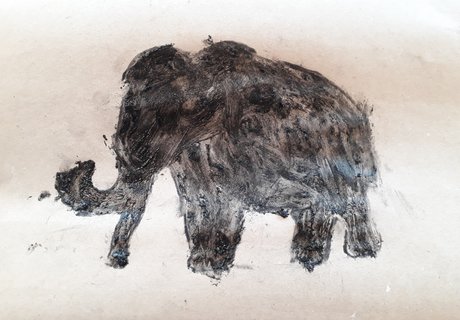 Ein Mammut, gezeichnet und bemalt mit aus Erde hergestellter Farbe